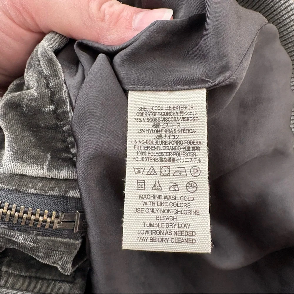 Free People Gray Ruched Velvet Bomber Jacket - Picture 6 of 7